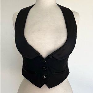 Black Vest, Four Buttons, Adjustable Back, Lined, 2 Faux Pockets, Satin Collar